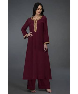 Burgundy Marori & Sequin Embroidered Kurta Set 4