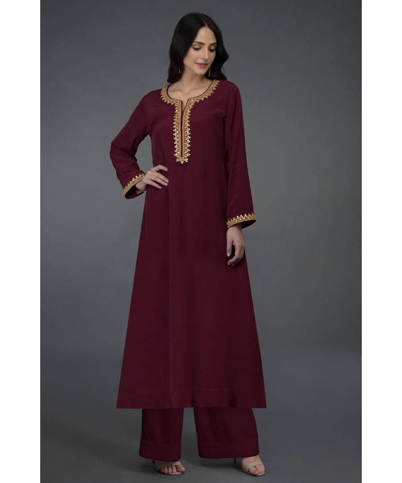 Burgundy Marori & Sequin Embroidered Kurta Set