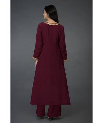 Burgundy Marori & Sequin Embroidered Kurta Set 6