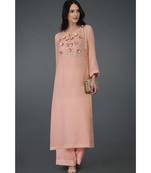 Peach Floral Embroidered Kurta Set