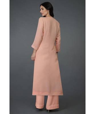 Peach Floral Embroidered Kurta Set 6