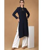 Navy Blue Pure Crepe Seamless Keyhole Neckline Kurta Set