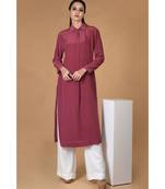Burgundy Pure Crepe Twist Neckline Kurta Set