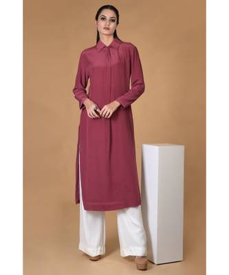 Burgundy Pure Crepe Twist Neckline Kurta Set 3
