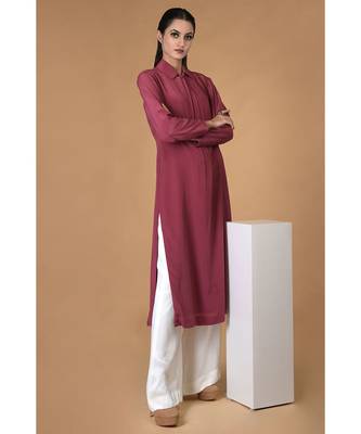 Burgundy Pure Crepe Twist Neckline Kurta Set 5