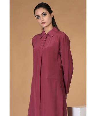 Burgundy Pure Crepe Twist Neckline Kurta Set 7