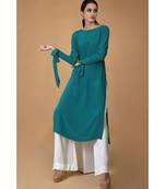 Teal Pure Crepe Bow-Tie Sleeves Kurta Set