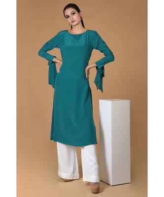 Teal Pure Crepe Bow-Tie Sleeves Kurta Set 5