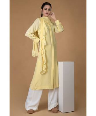 Lemon Sprig Frilled Scarf Pure Crepe Kurta Set 1