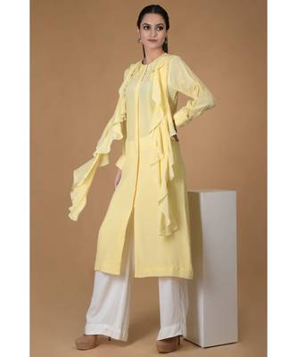 Lemon Sprig Frilled Scarf Pure Crepe Kurta Set 2