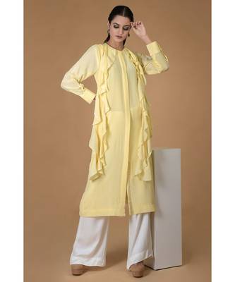 Lemon Sprig Frilled Scarf Pure Crepe Kurta Set 5