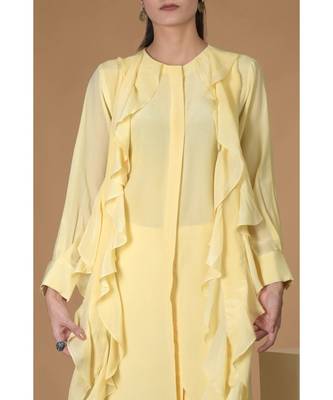 Lemon Sprig Frilled Scarf Pure Crepe Kurta Set 6