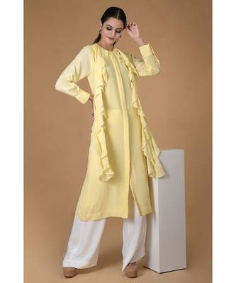 Lemon Sprig Frilled Scarf Pure Crepe Kurta Set 7