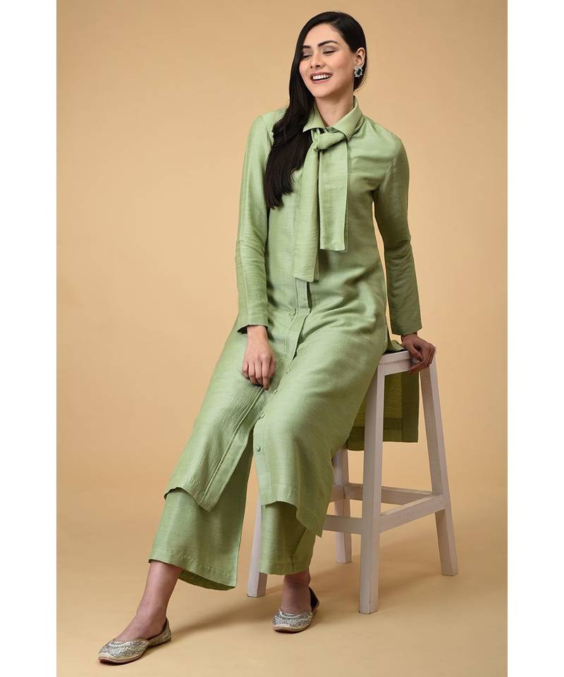 Sage Tie Neck Kurta Set
