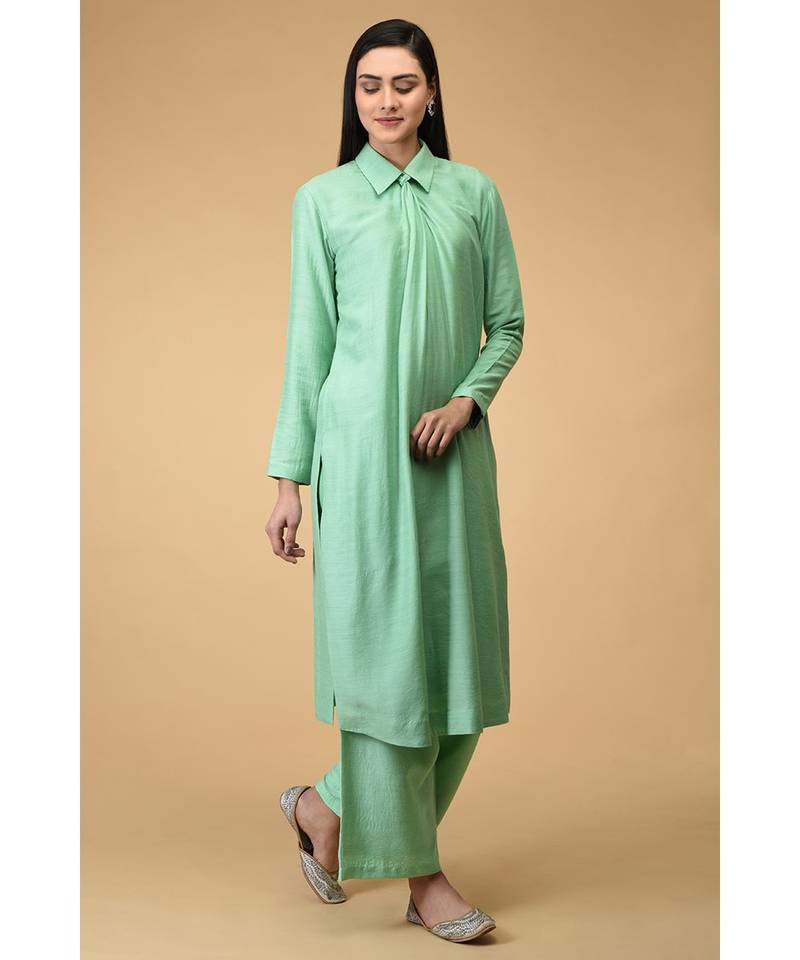 Mint Twist Neck Kurta Set