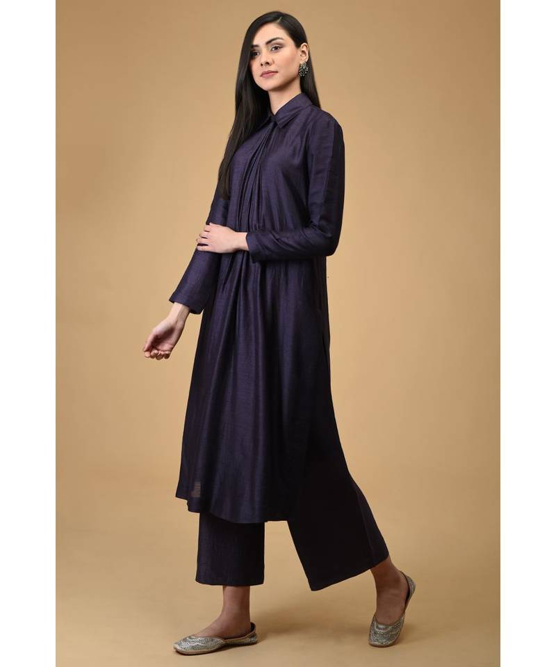 Eclipse Blue Twist Neck Kurta Set