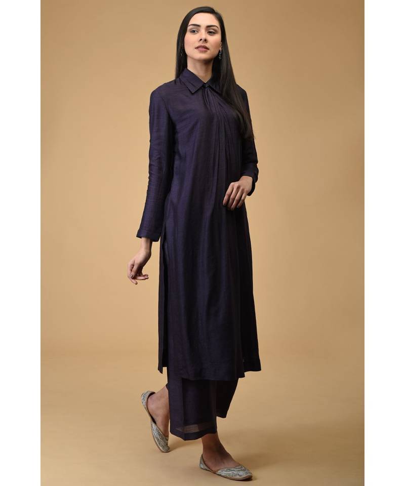 Eclipse Blue Twist Neck Kurta Set