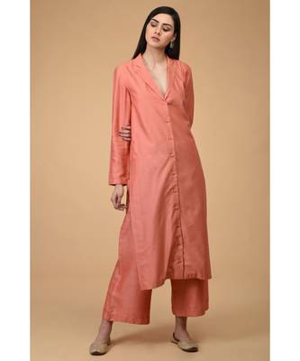 Salmon Notch Collar Kurta Set 1
