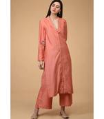 Salmon Notch Collar Kurta Set