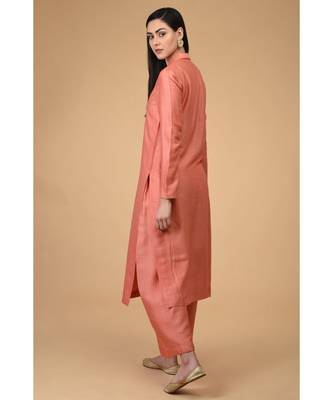Salmon Notch Collar Kurta Set 4