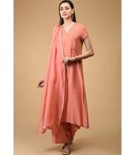 Salmon Self Weave Kurta Set With Dupatta