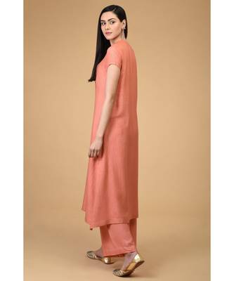 Salmon Self Weave Kurta Set With Dupatta 3