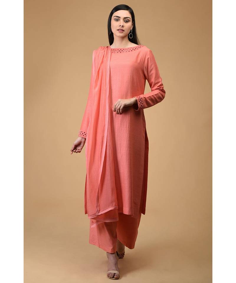 Salmon Cutwork Embroidered Kurta Set