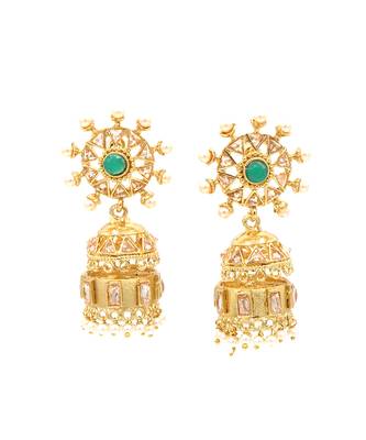 Green Stone Studded Designer Jhumkas 5