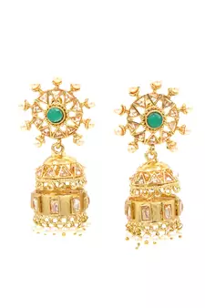 Green Stone Studded Designer Jhumkas