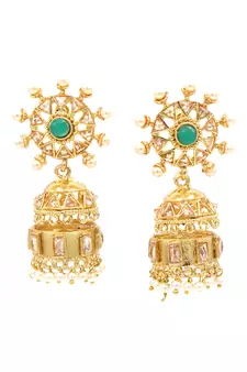 Green Stone Studded Designer Jhumkas