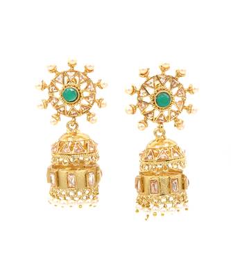 Green Stone Studded Designer Jhumkas 7