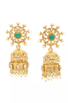 Green Stone Studded Designer Jhumkas