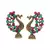 Silver Plated Pink & Green Stone Studded Peacock Earrings