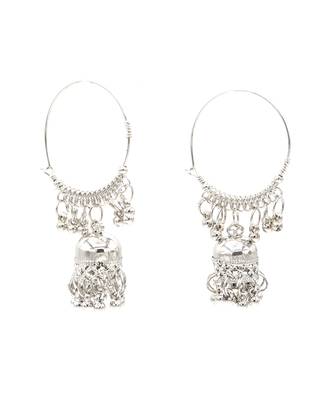 Silver Plated Oxidized Hoop Jhumki Earrings 3