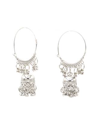 Silver Plated Oxidized Hoop Jhumki Earrings 5