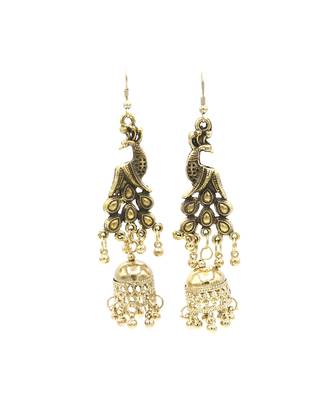 Gold Oxidised Peacock Earrings 2