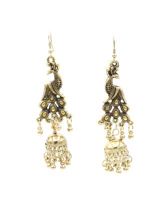 Gold Oxidised Peacock Earrings 3