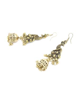 Gold Oxidised Peacock Earrings 4