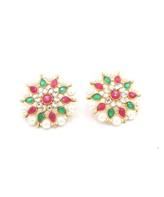 Multi Colour   Kundan Stud Earrings 5