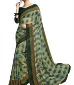 Green printed chiffon saree with blouse