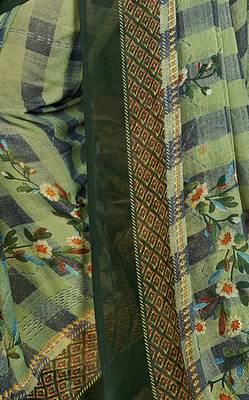 Green printed chiffon saree with blouse 3