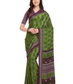 Green plain silk blend saree with blouse