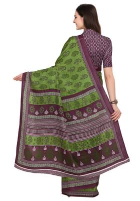 Green plain silk blend saree with blouse 2