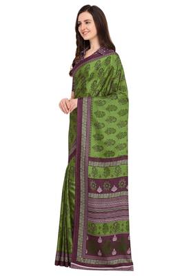 Green plain silk blend saree with blouse 3