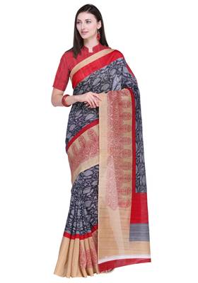Grey plain faux georgette saree with blouse 1