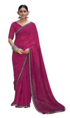 Magenta embroidered georgette saree with blouse 1