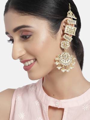 Stunning Matte Finish Long Traditional Bollywood Kundan & Faux Pearl  3