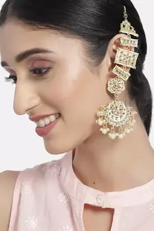 Stunning Matte Finish Long Traditional Bollywood Kundan & Faux Pearl 