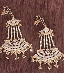 Gold Plated Kundan & Pearl Earrings with Chain for Women 