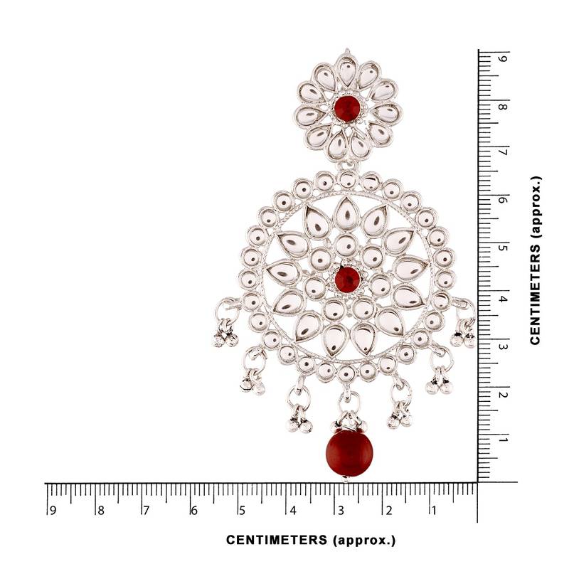 Rhodium Plated Kundan Chandbali Earrings for Women 